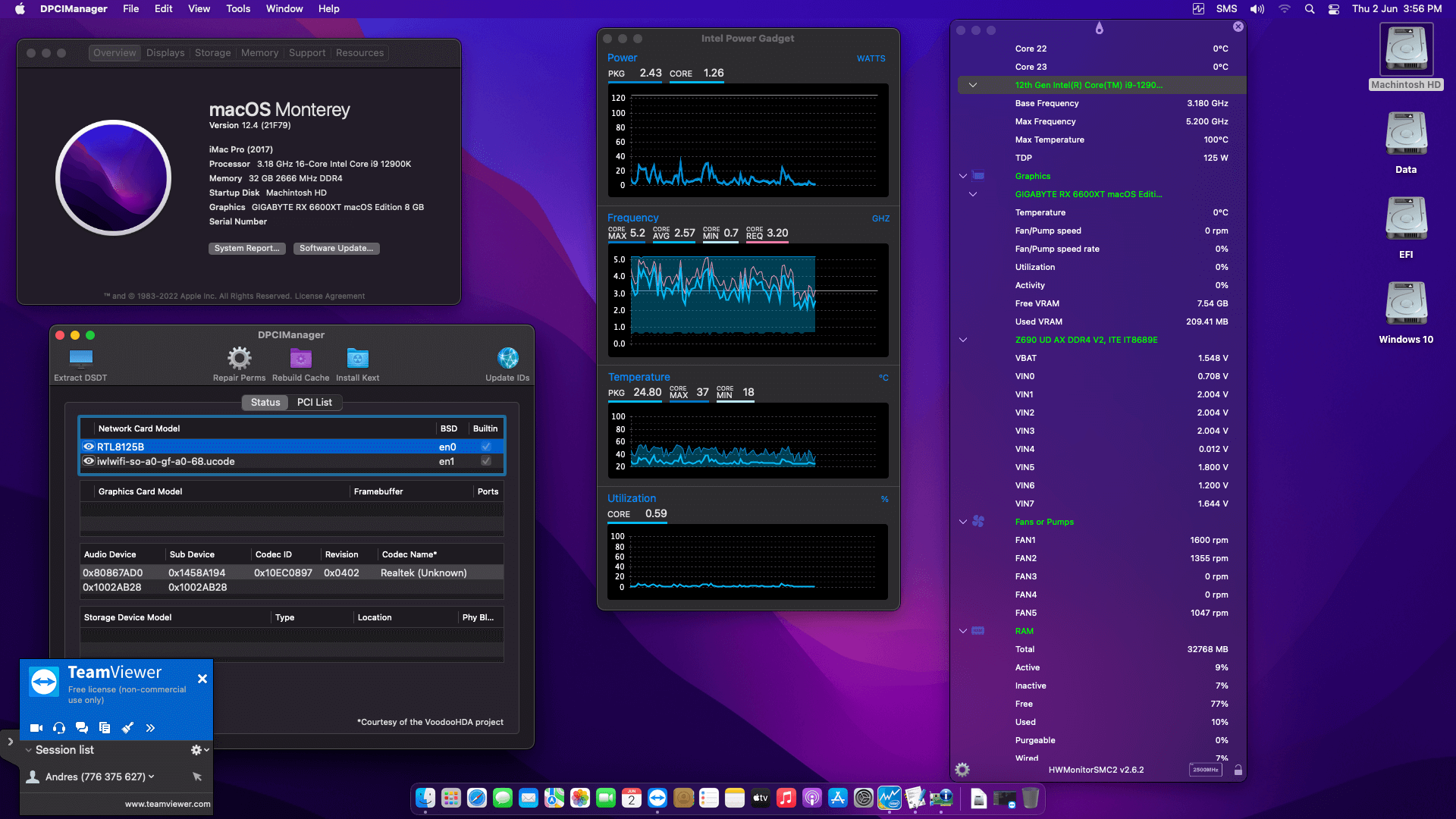 Success Hackintosh macOS Monterey 12.4 Build 21F79 in Gigabyte Z690 UD AX DDR4 V2 + Intel Core i9 12900K + Gigabyte RX 6600 XT
